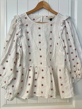 Universal Thread Cream Top with Brown Floral Pattern